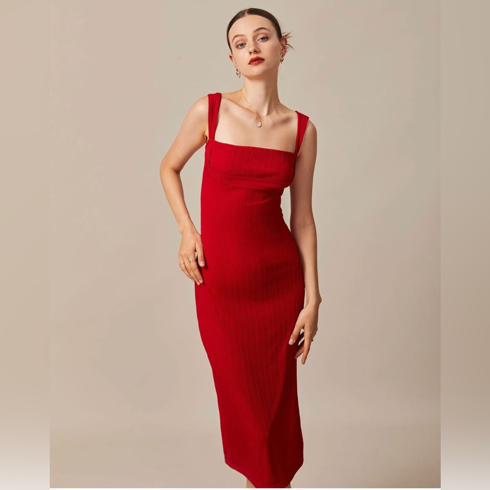 NWT RIHOAS Square Neck Ribbed Midi Dress Sz XL